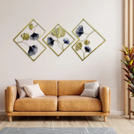 Metal Wall Decoration Pack of 3 Ginkgo Leaf Wall Decoration Modern Luxury Wall Decoration Wall Decoration for Living Room